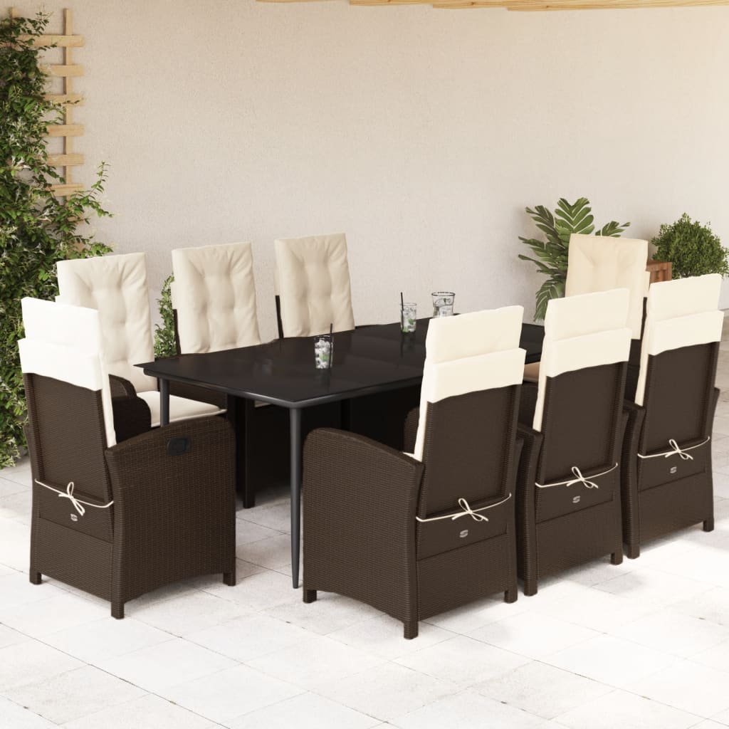 9-tlg. Garten-Essgruppe mit Kissen Braun Poly Rattan